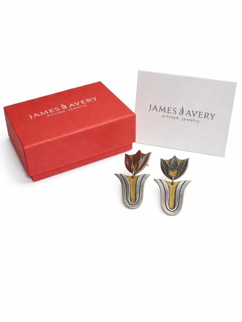 James Avery Sterling Silver Brass Tulip Dangle Earrings 1.5” Mixed Metal Floral